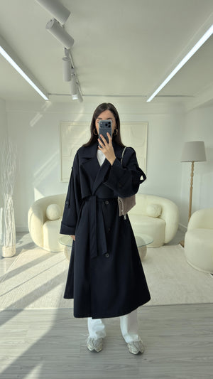 LACİVERT OVERSIZE UZUN TRENÇKOT