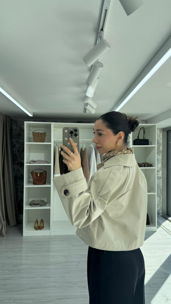 CAMEL SU GEÇİRMEZ KISA TRENÇKOT