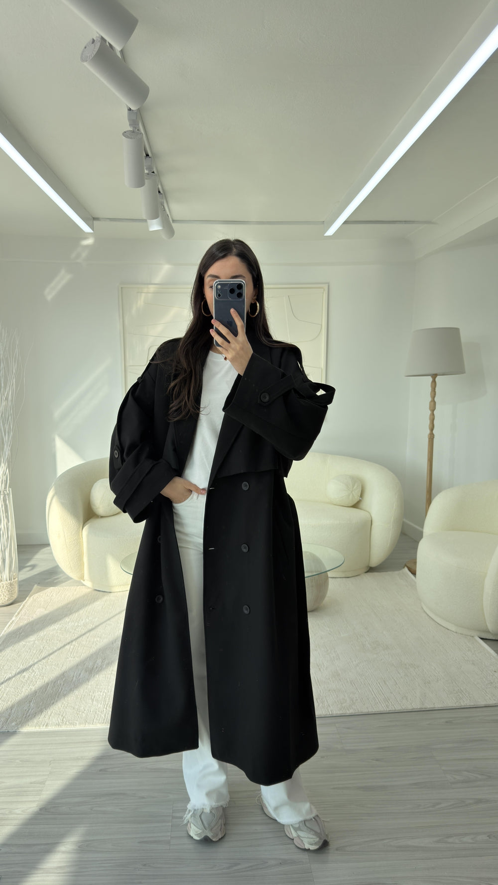 SİYAH OVERSIZE UZUN TRENÇKOT