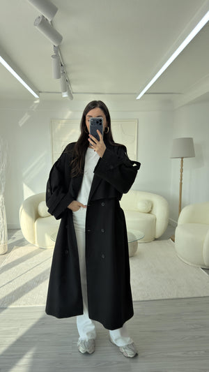 SİYAH OVERSIZE UZUN TRENÇKOT