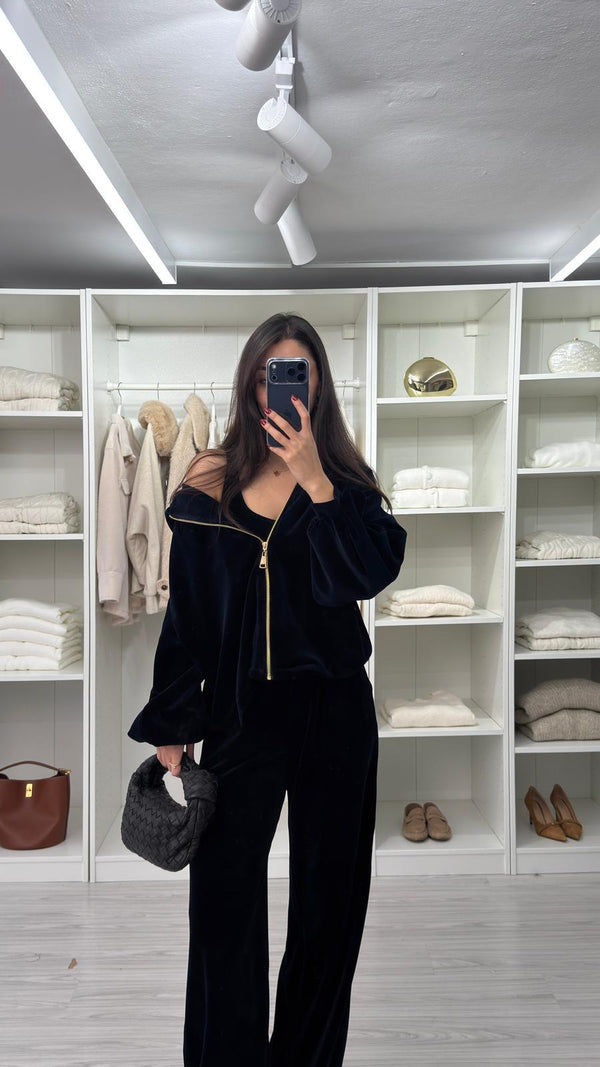LACİVERT ELORİA 3'LÜ KADİFE TAKIM