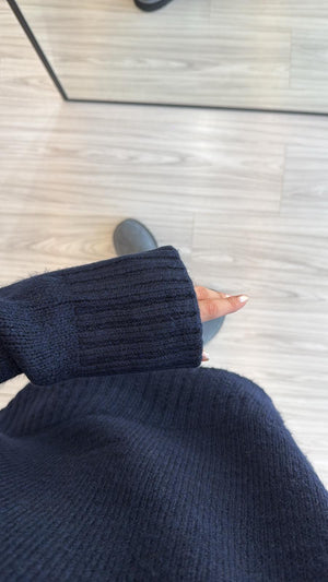 LACİVERT OVERSIZE BİSİKLET YAKA KAZAK