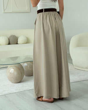 BEJ KEMERLİ ETEK PANTOLON