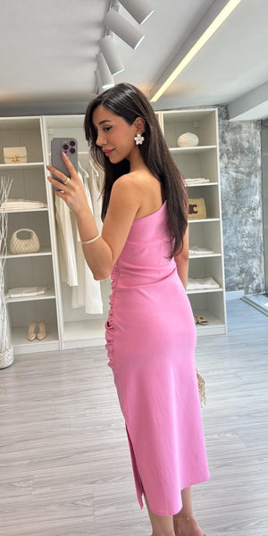 PEMBE TEK OMUZ ELBİSE