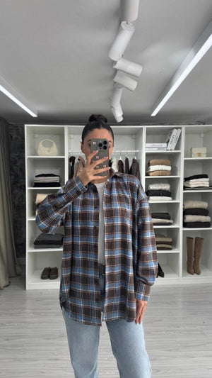 MAVİ OVERSIZE EKOSELİ ODUNCU GÖMLEK