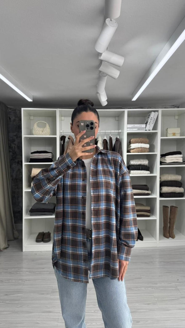 MAVİ OVERSIZE EKOSELİ ODUNCU GÖMLEK