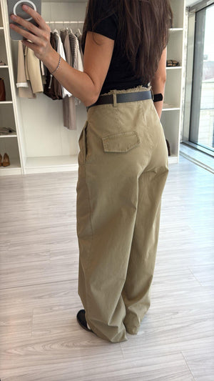 HAKİ KEMERLİ YÜKSEK BEL STRAIGHT PANTOLON