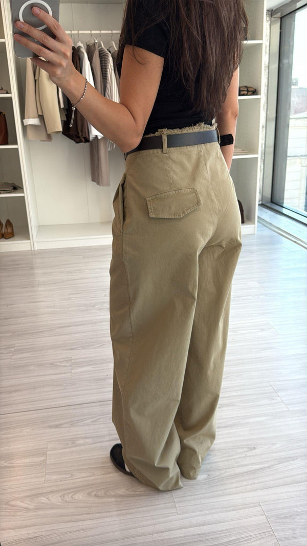 HAKİ KEMERLİ YÜKSEK BEL STRAIGHT PANTOLON