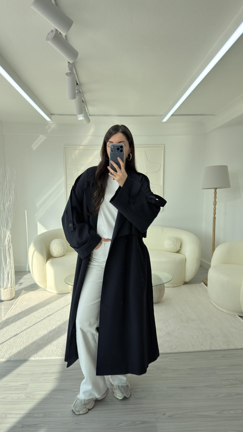 LACİVERT OVERSIZE UZUN TRENÇKOT