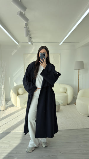 LACİVERT OVERSIZE UZUN TRENÇKOT