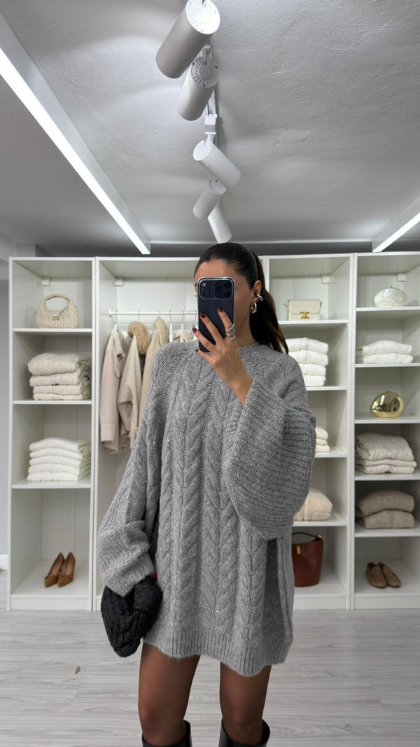 GRİ OVERSIZE SİMLİ KAZAK