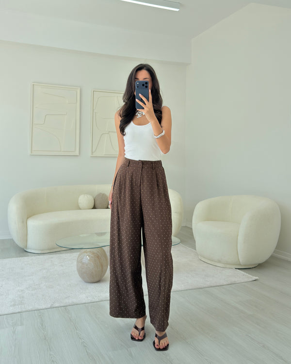 KAHVERENGİ BAGGY TAŞLI PANTOLON