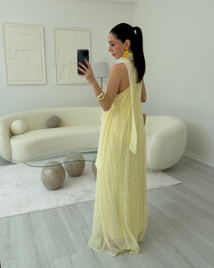 SARI ŞALLI ASKILI ELBİSE