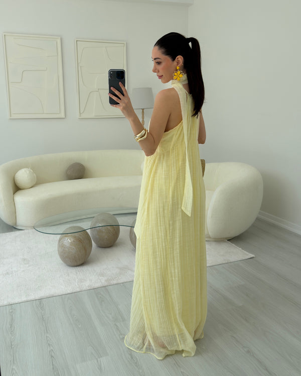 SARI ŞALLI ASKILI ELBİSE