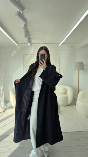 LACİVERT OVERSIZE UZUN TRENÇKOT