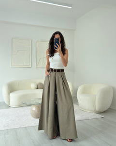 HAKİ KEMERLİ ETEK PANTOLON