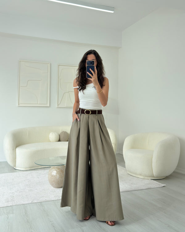 HAKİ KEMERLİ ETEK PANTOLON