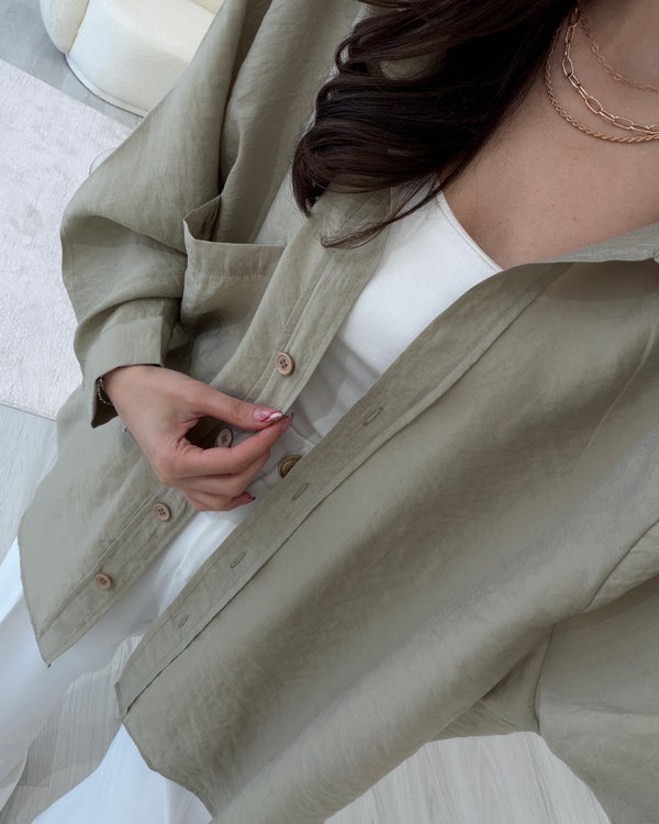 OLİVE OVERSIZE TENSEL GÖMLEK
