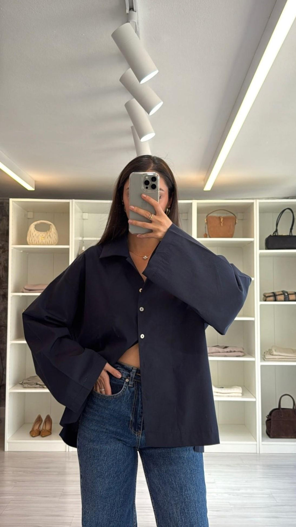 LACİVERT OVERSIZE POPLİN GÖMLEK