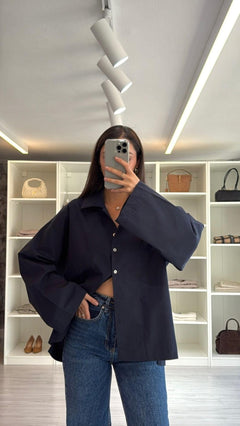 LACİVERT OVERSIZE POPLİN GÖMLEK