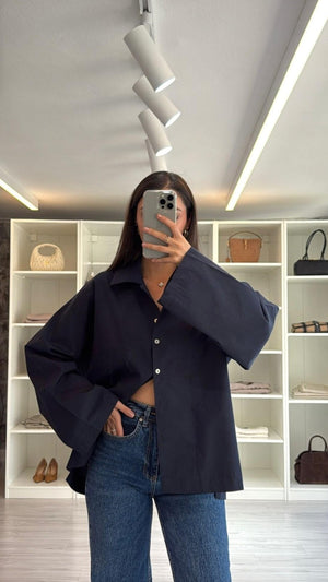 LACİVERT OVERSIZE POPLİN GÖMLEK