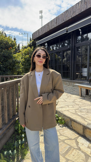 KARAMEL DİKİŞ DETAYLI KRUVAZE CEKET