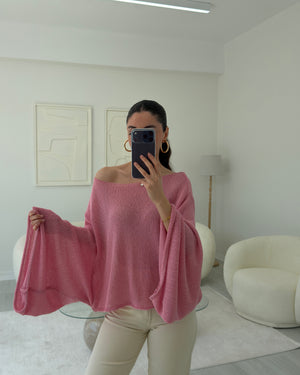 PEMBE DÜŞÜK OMUZ İNCE TRİKO