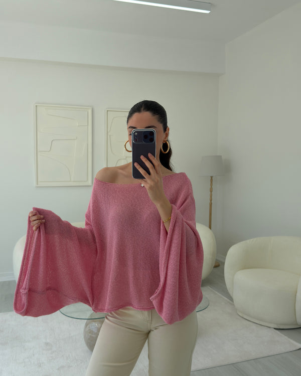 PEMBE DÜŞÜK OMUZ İNCE TRİKO