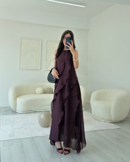 MÜRDÜM FIRFIRLI MAXİ ELBİSE