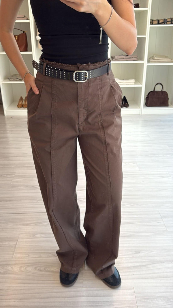 KAHVERENGİ KEMERLİ YÜKSEK BEL STRAIGHT PANTOLON
