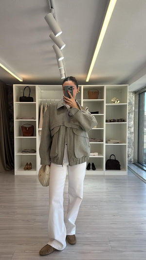 HAKİ OVERSIZE KIRÇILLI BOMBER CEKET