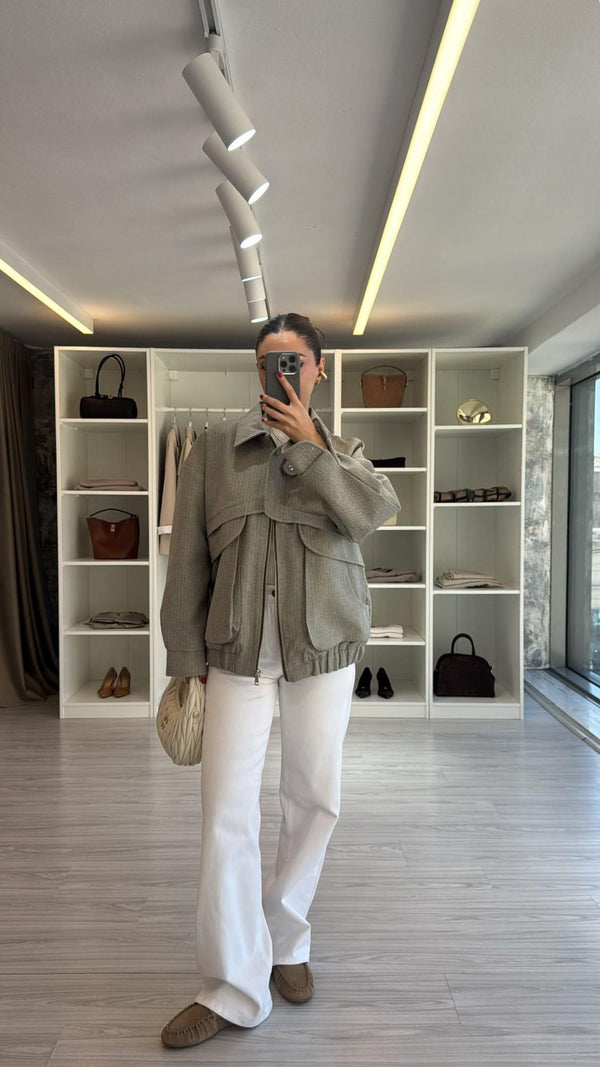 HAKİ OVERSIZE KIRÇILLI BOMBER CEKET