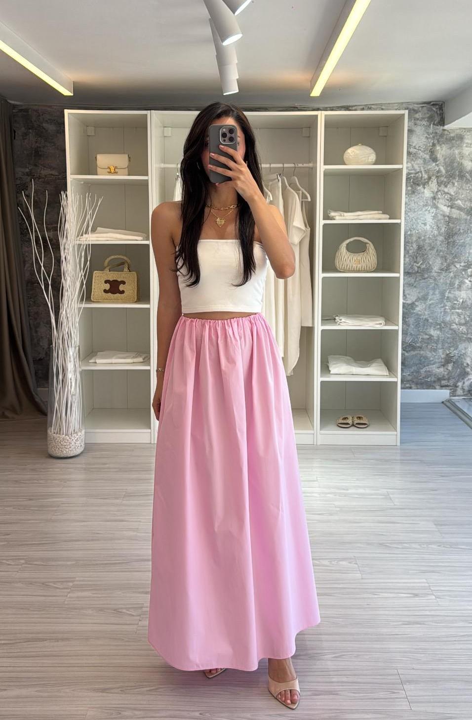 PEMBE POPLİN MAXİ ETEK