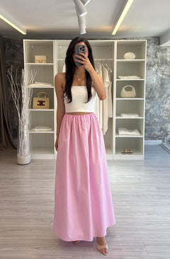 PEMBE POPLİN MAXİ ETEK