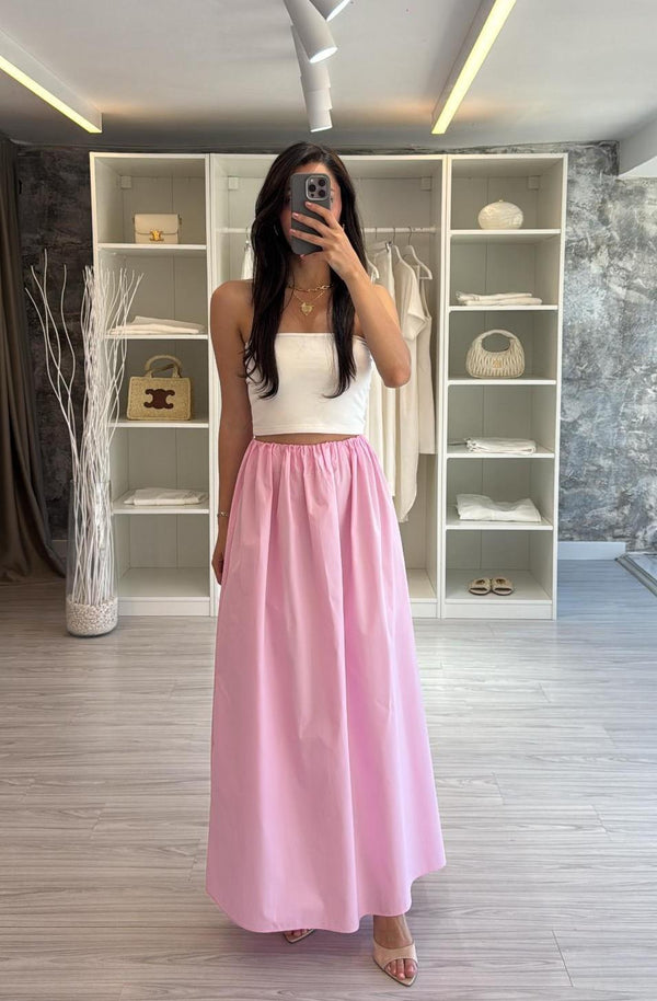 PEMBE POPLİN MAXİ ETEK